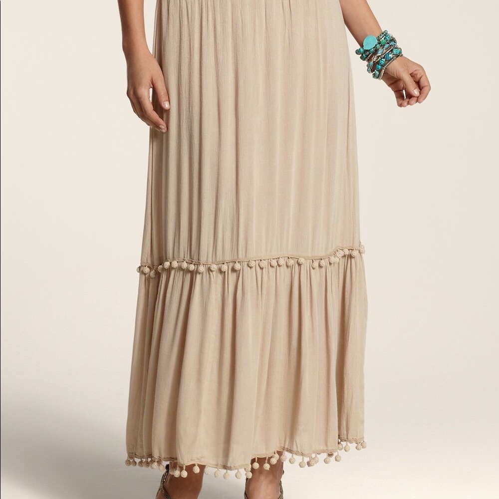 NWT Chico’s Pom Pom khaki maxi skirt